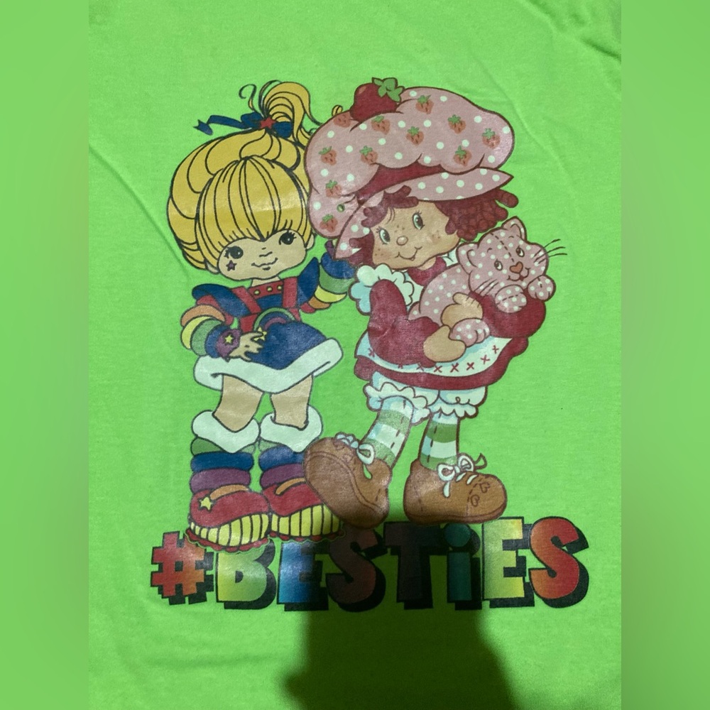 Gildan Youth Medium Neon Green Graphic Tee with Cartoon Characters